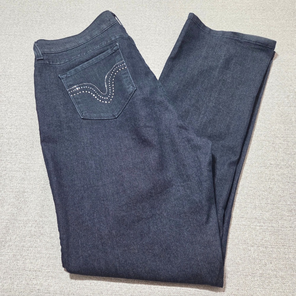 NYDJ Dark Wash Denim Bling Pockets‎ Jeans Straight Leg Lift Tuck Technology 16